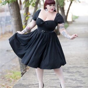Vixen by Micheline Pitt Black Fit-and-Flare Dress with Front Bow